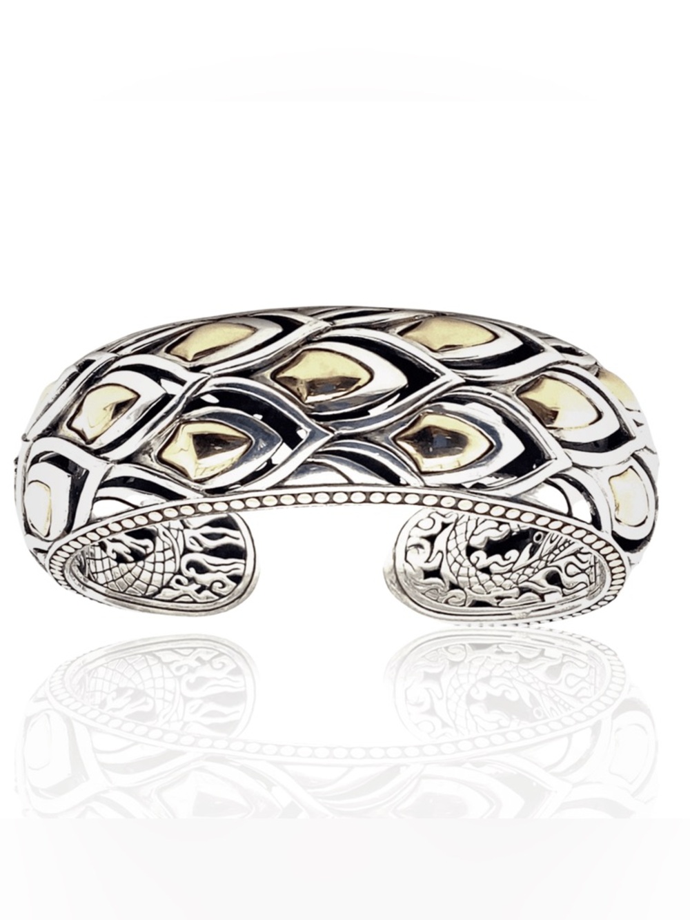 John Hardy Two-Tone Openwork Cuff Bracelet — Silver and Gold